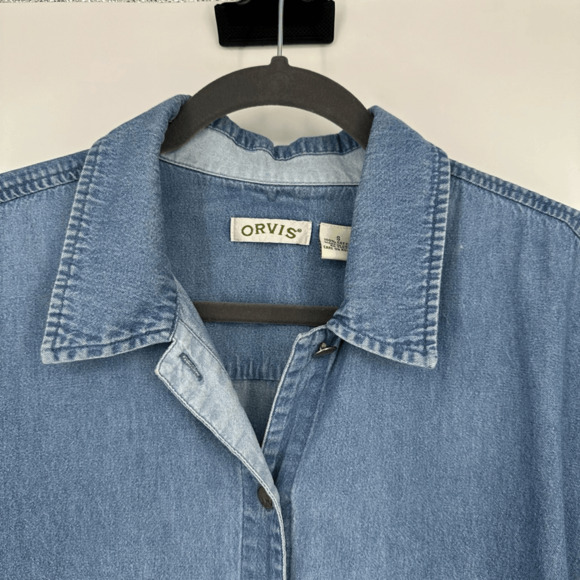 ORVIS Women’s Denim Shirt Dress Midi Blue Size S 100% cotton Western Minimalist - Picture 4 of 9